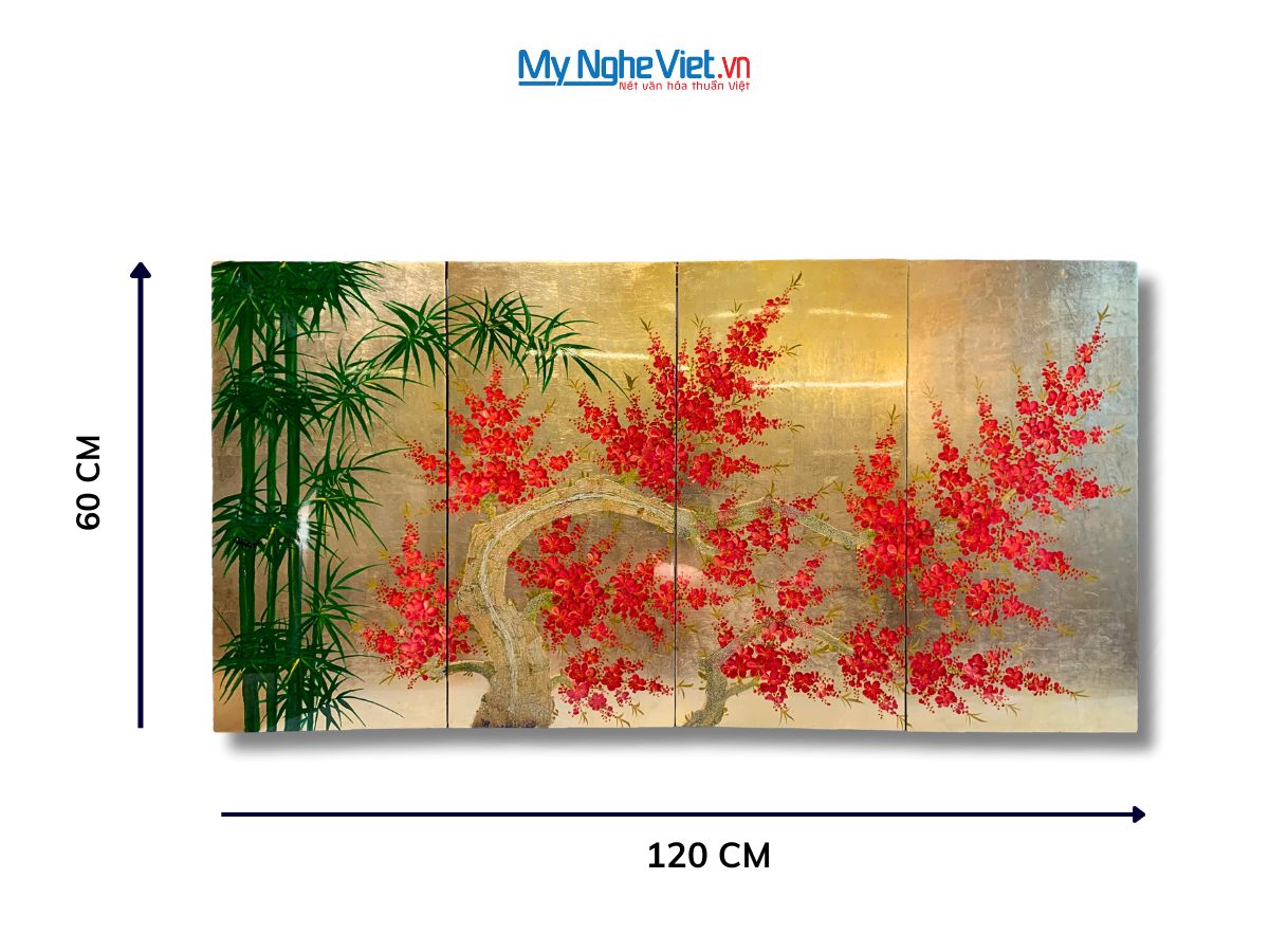  Bộ tranh sơn mài trúc đào nền vàng TSM3630.2