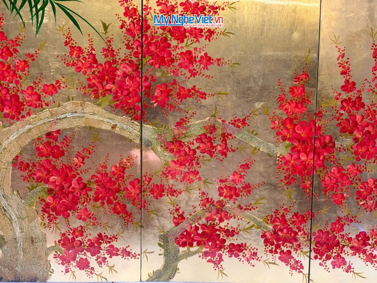  Bộ tranh sơn mài trúc đào nền vàng TSM3630.2
