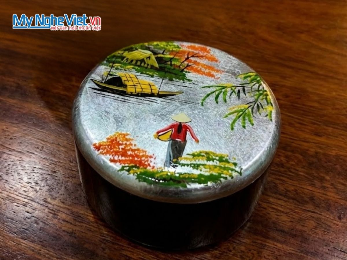 Đế Lót Ly tròn Đồng quê nền bạc D11xH5cm DLL10-7