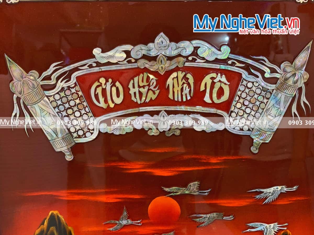Liễn sơn mài Cửu Huyền Thất Tổ cẩn ốc ngang 80cm x cao 106cm SMA195/80106