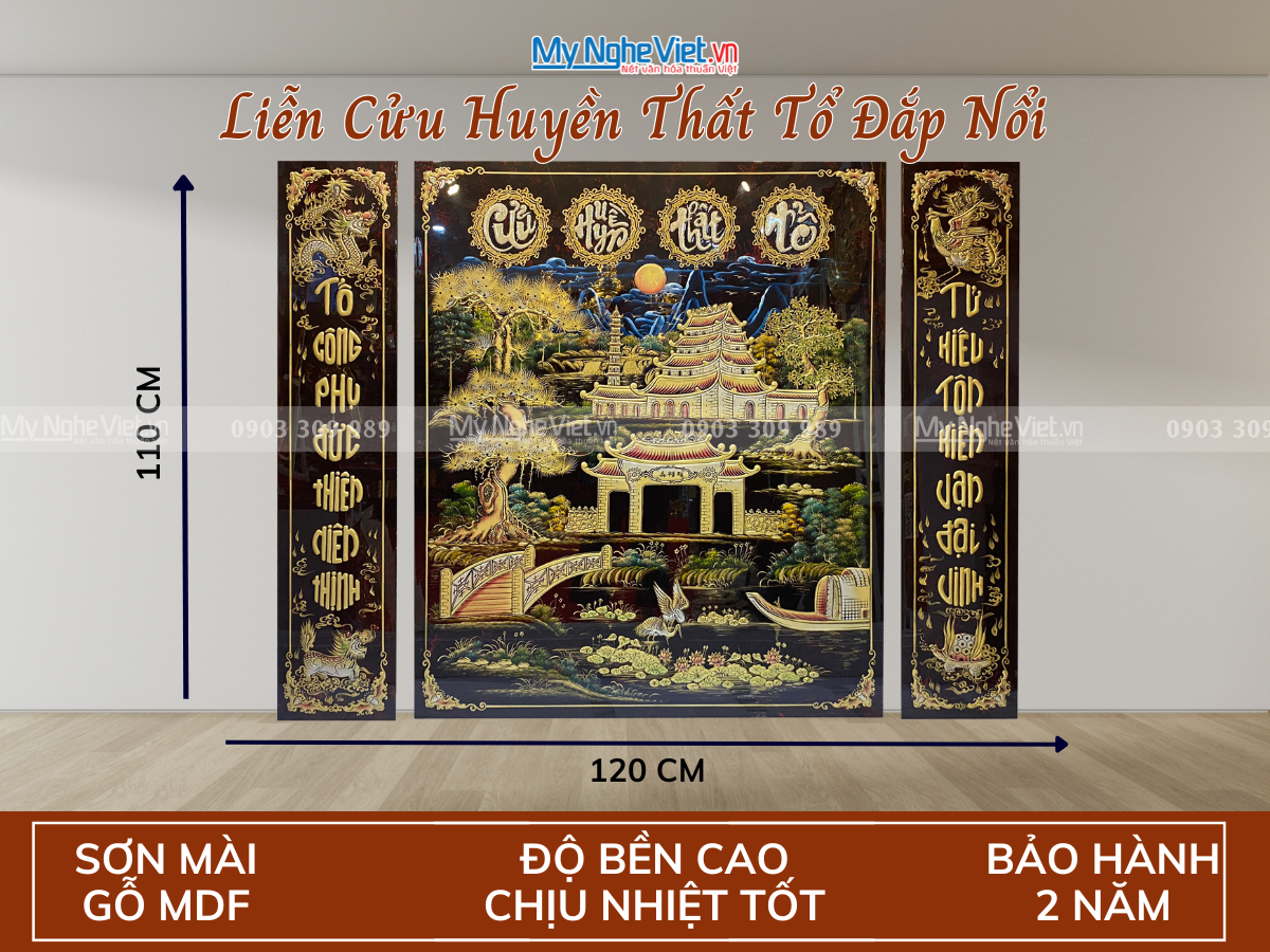 Bộ 3 Liễn sơn mài - Cửu huyền thất tổ đấp nổi cao cấp 	SMA195-2