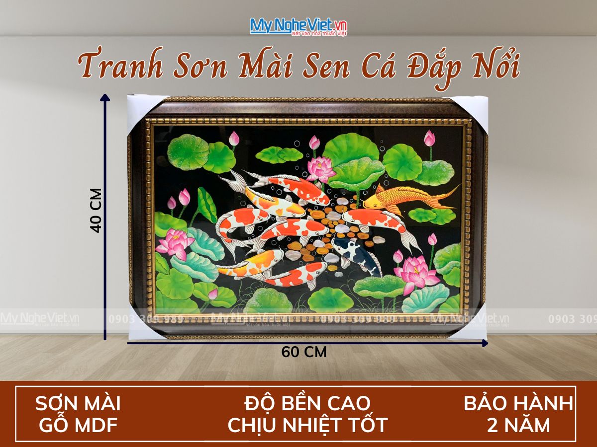 Tranh sơn mài cá sen đắp nổi TSM573-1.1