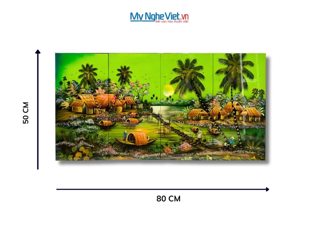 Bộ Tranh Sơn Mài Đồng Quê Xanh Lá MNV-TSM36-2
