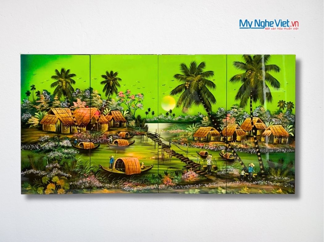 Bộ Tranh Sơn Mài Đồng Quê Xanh Lá MNV-TSM36-2