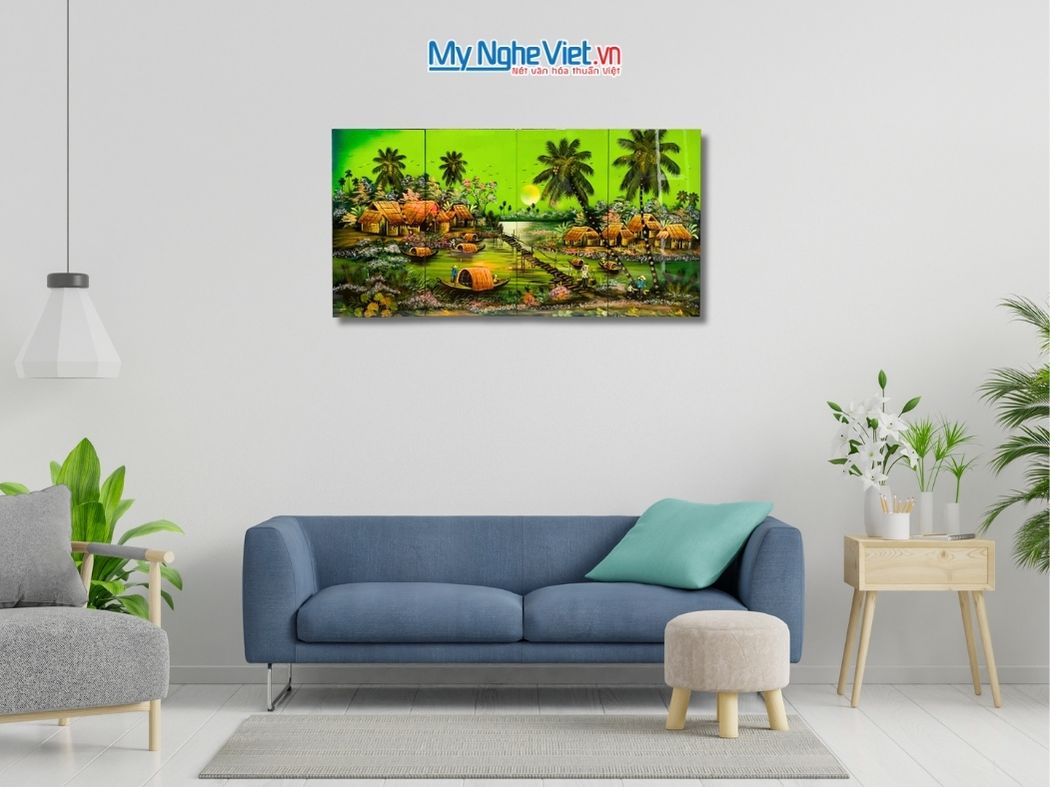 Bộ Tranh Sơn Mài Đồng Quê Xanh Lá MNV-TSM36-2