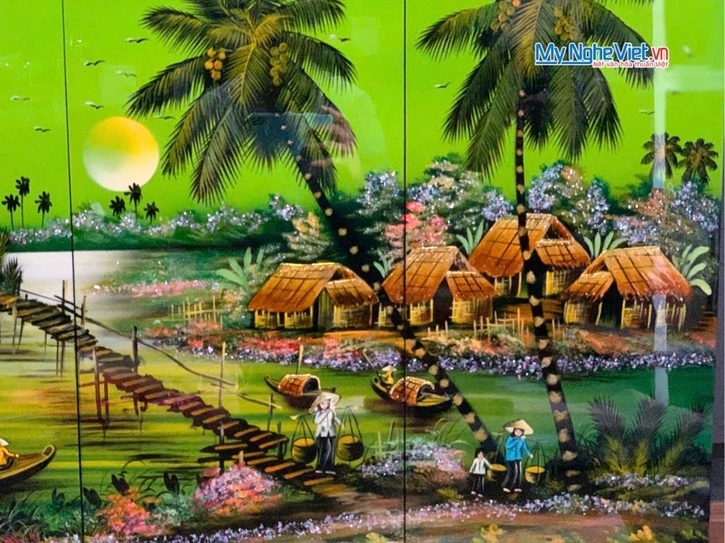 Bộ Tranh Sơn Mài Đồng Quê Xanh Lá MNV-TSM36-2