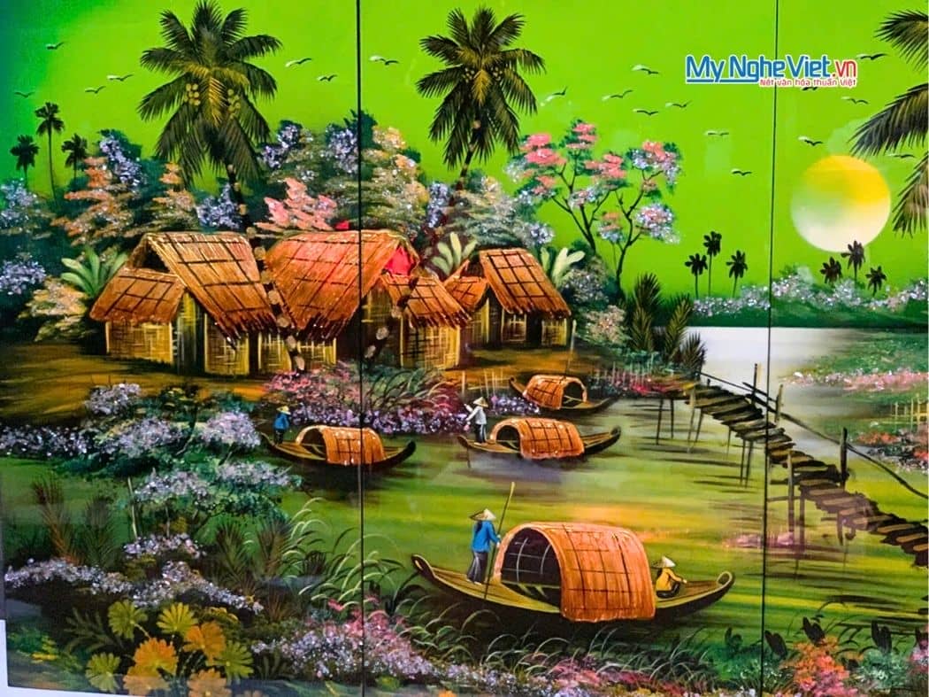 Bộ Tranh Sơn Mài Đồng Quê Xanh Lá MNV-TSM36-2