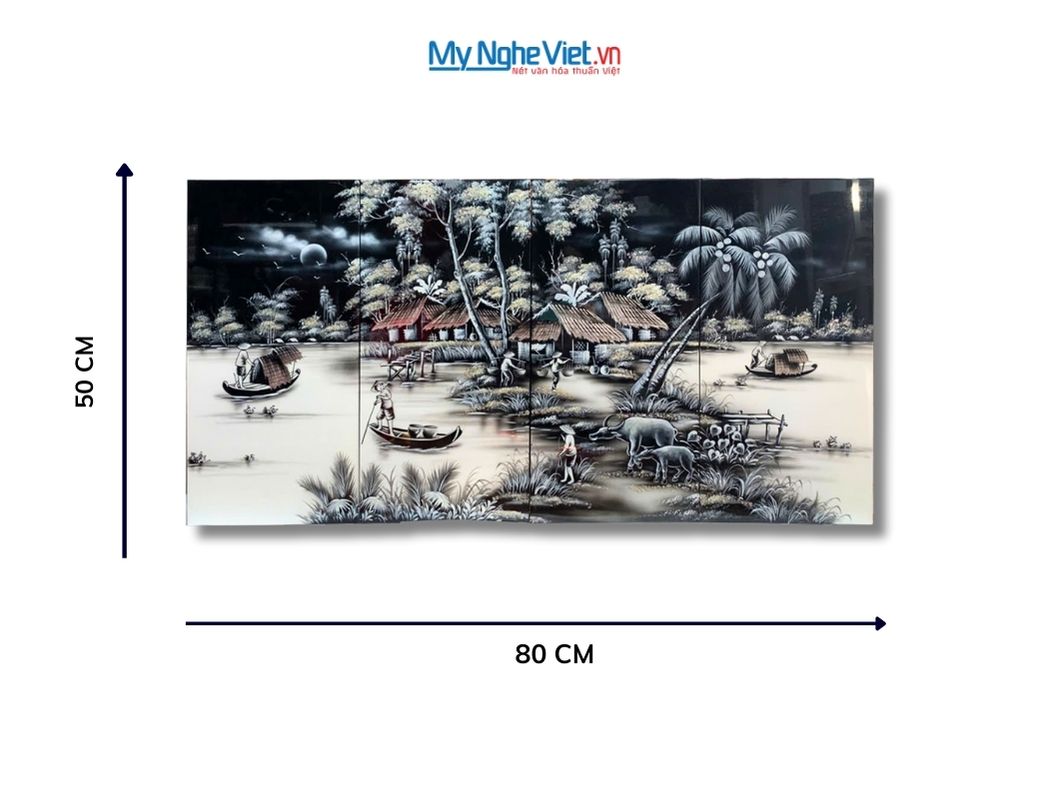 Bộ Tranh Sơn Mài Đồng Quê Trắng Đen TSM26
