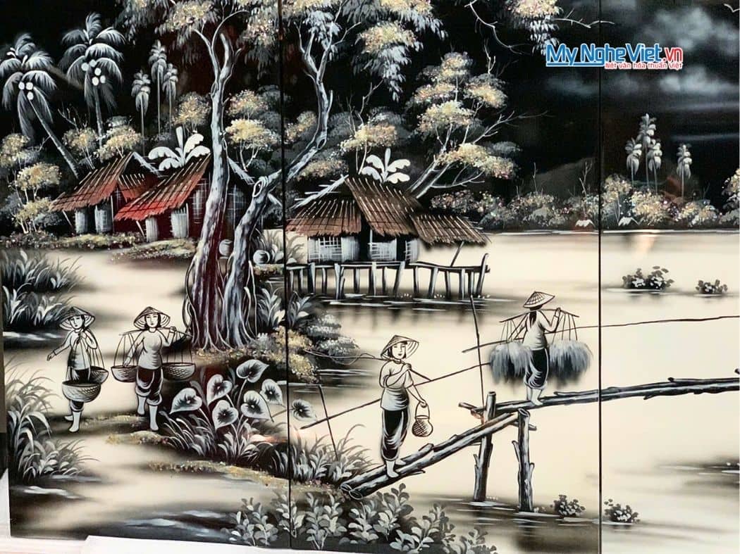 Bộ Tranh Sơn Mài Đồng Quê Trắng Đen TSM21