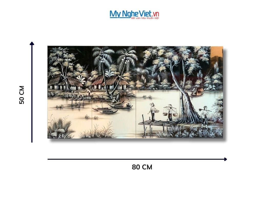 Bộ Tranh Sơn Mài Đồng Quê Trắng Đen TSM13-1