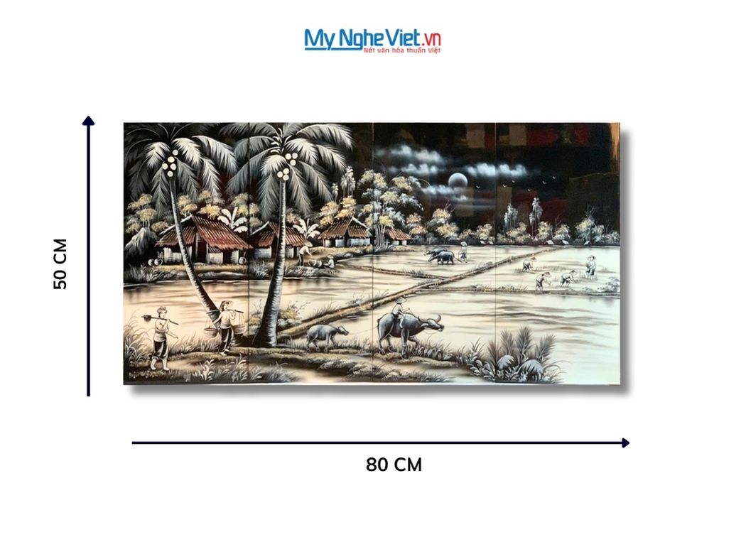 Bộ Tranh Sơn Mài Đồng Quê Trắng Đen TSM13