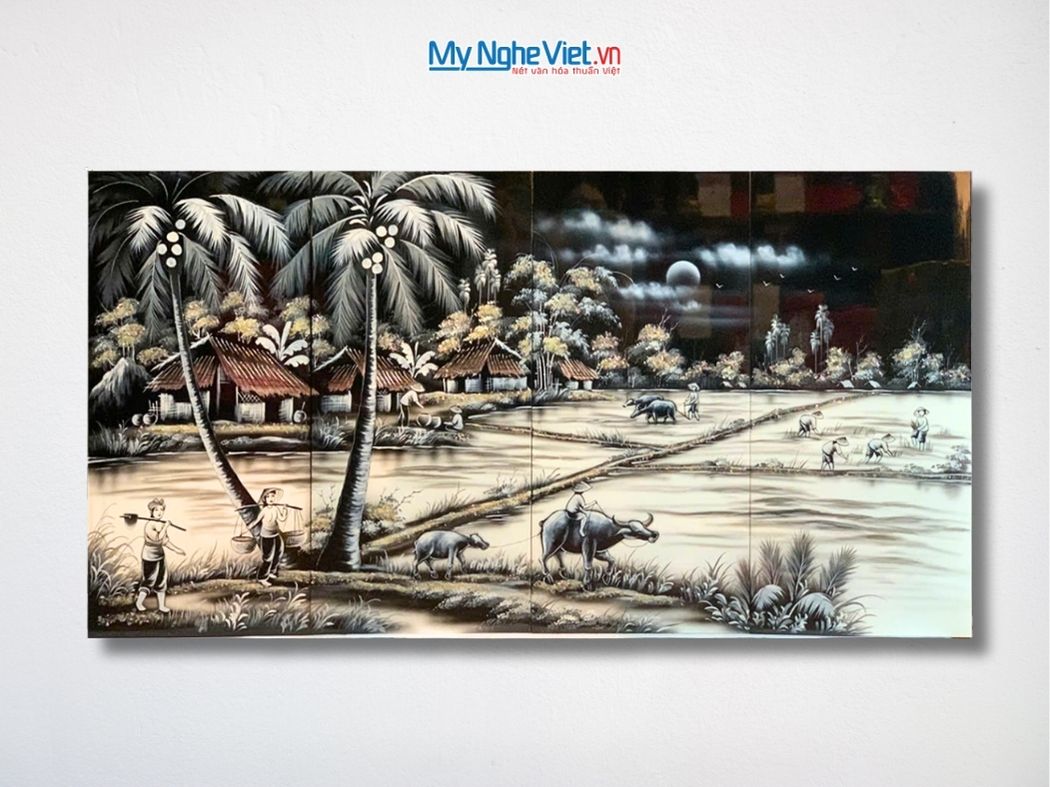 Bộ Tranh Sơn Mài Đồng Quê Trắng Đen TSM13
