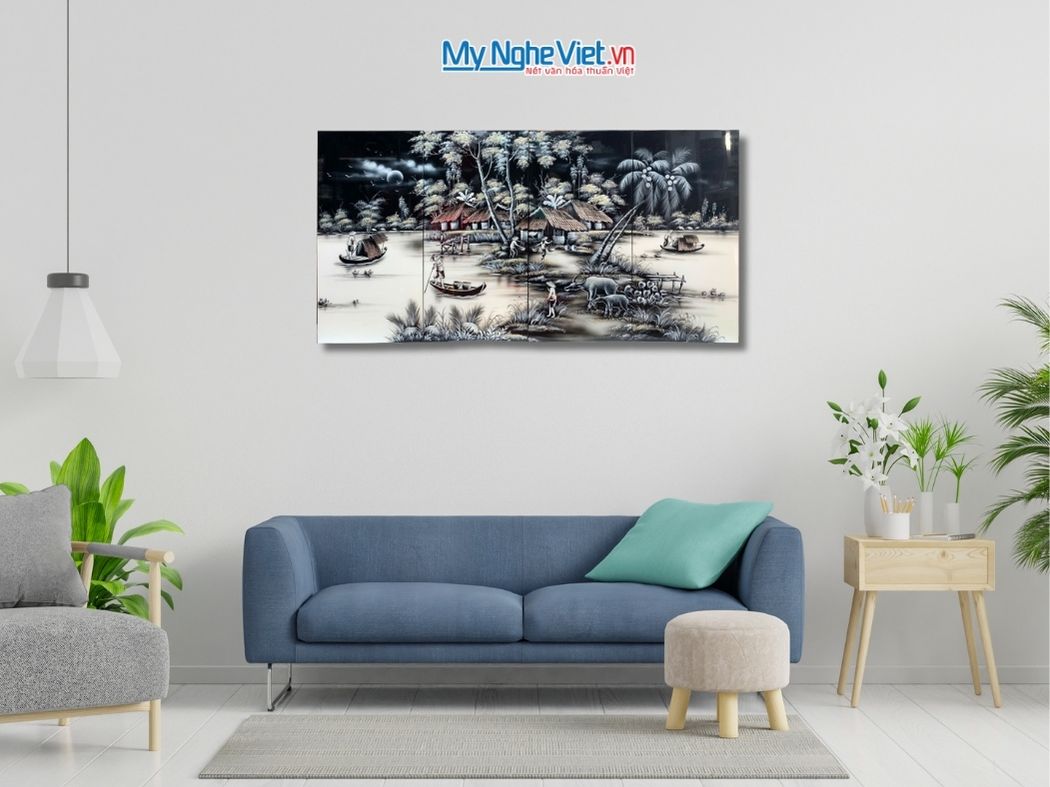 Bộ Tranh Sơn Mài Đồng Quê Trắng Đen TSM26