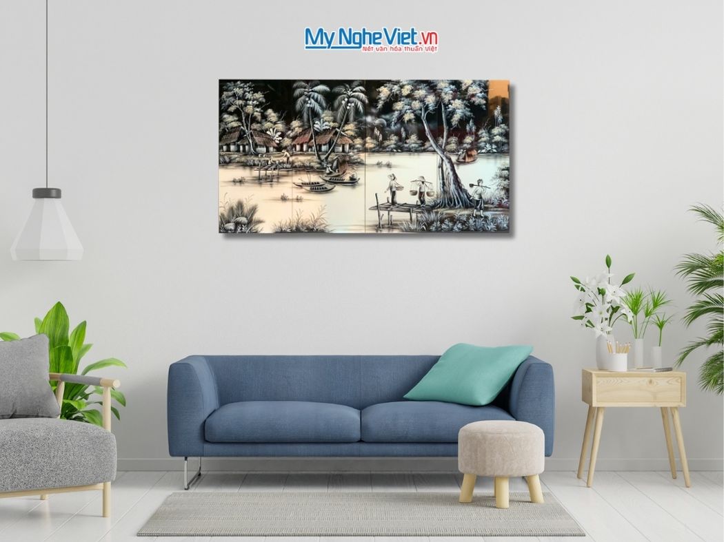 Bộ Tranh Sơn Mài Đồng Quê Trắng Đen TSM13-1