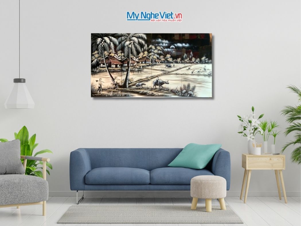 Bộ Tranh Sơn Mài Đồng Quê Trắng Đen TSM13