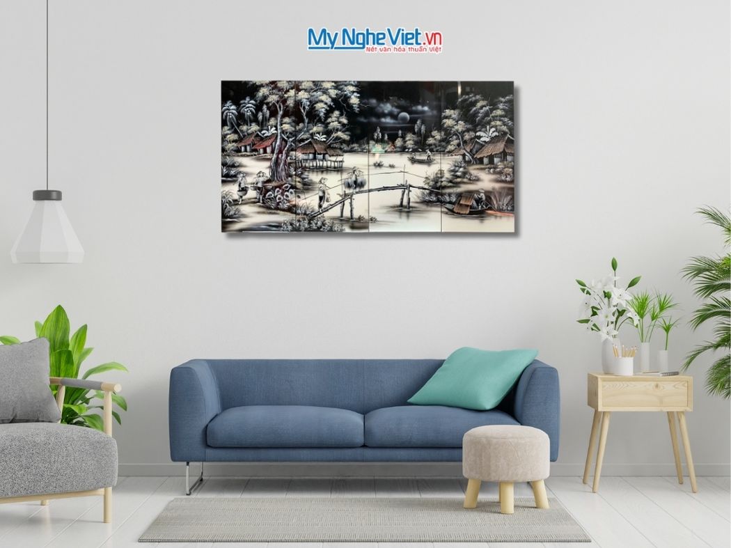 Bộ Tranh Sơn Mài Đồng Quê Trắng Đen TSM21