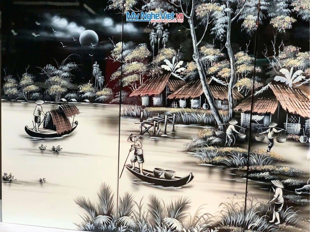 Bộ Tranh Sơn Mài Đồng Quê Trắng Đen TSM26