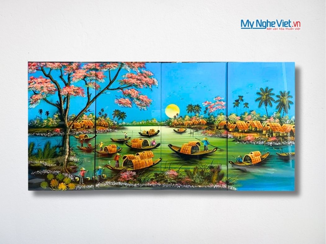 Bộ Tranh Sơn Mài Đồng Quê Xanh Dương MNV-TSM36-1