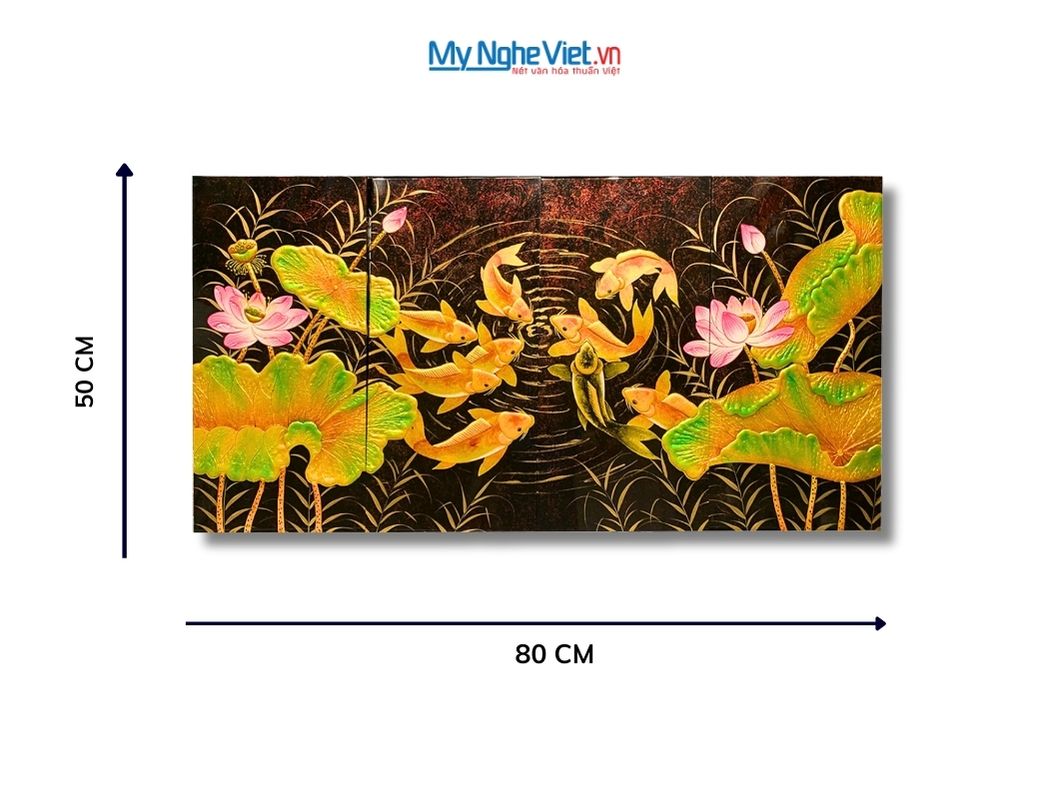 Bộ Tranh Sơn Mài Cửu Ngư Quần Hội Đắp Nổi MNV-TSM361