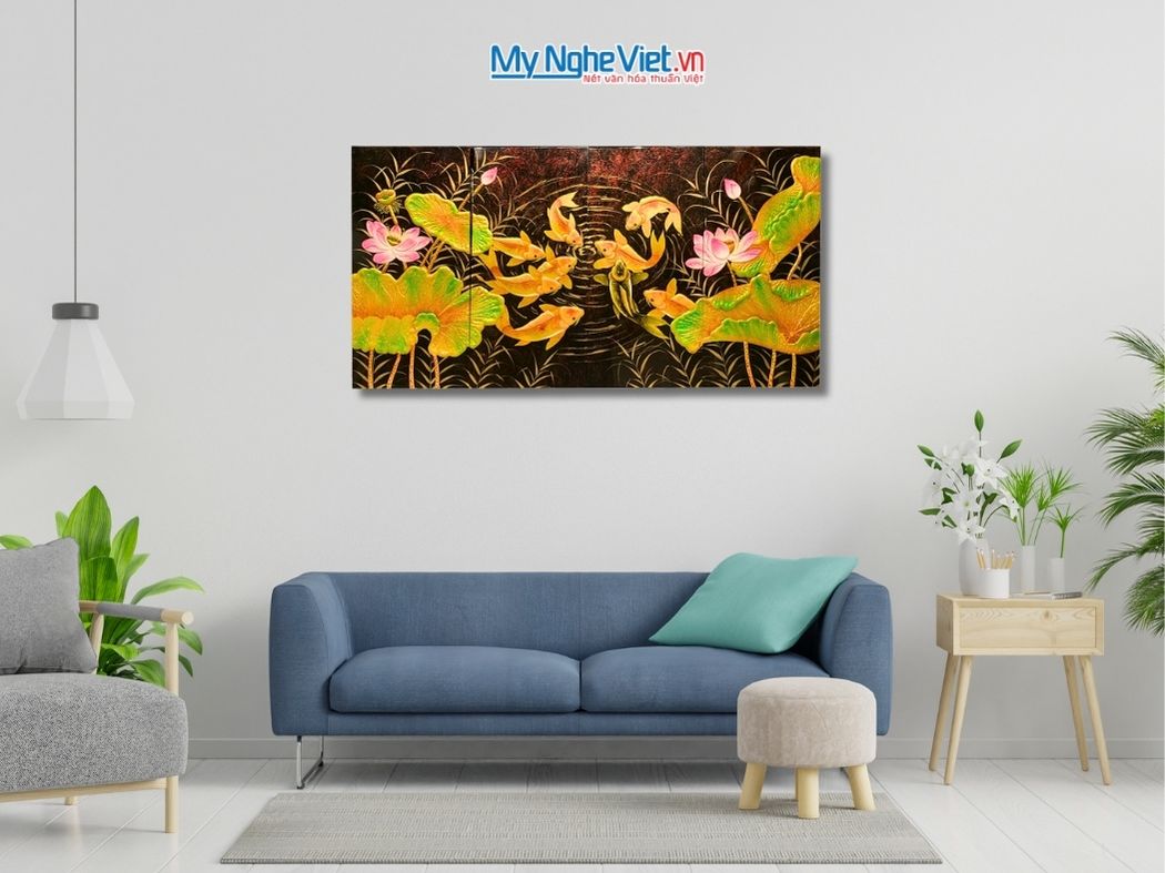 Bộ Tranh Sơn Mài Cửu Ngư Quần Hội Đắp Nổi MNV-TSM361