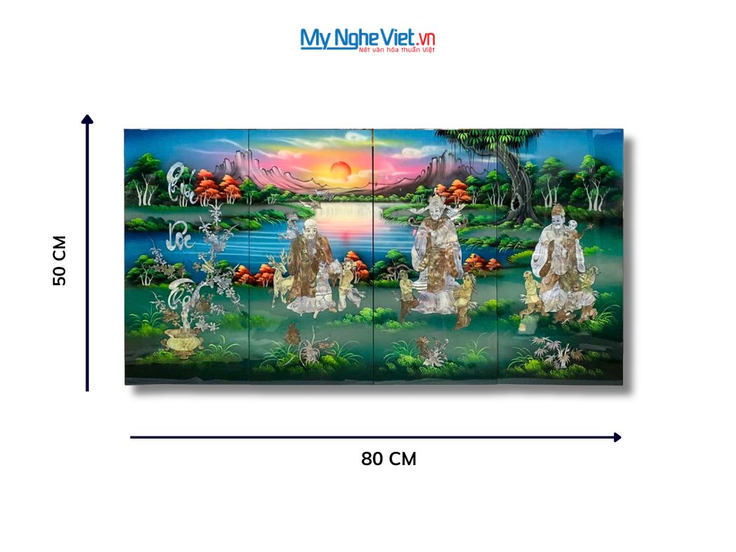 Bộ Tranh Sơn Mài Phúc Lộc Thọ Cẩn Ốc Nổi TSM368-2