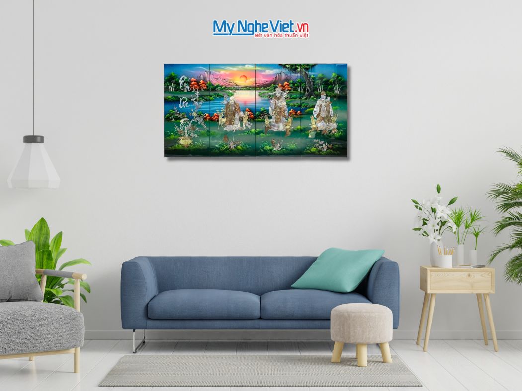 Bộ Tranh Sơn Mài Phúc Lộc Thọ Cẩn Ốc Nổi TSM368-2