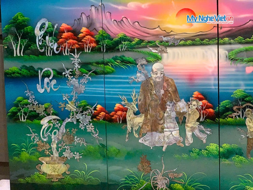 Bộ Tranh Sơn Mài Phúc Lộc Thọ Cẩn Ốc Nổi TSM368-2
