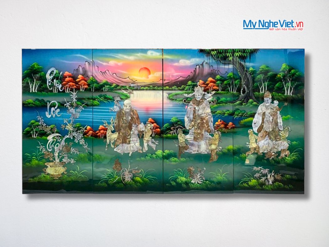 Bộ Tranh Sơn Mài Phúc Lộc Thọ Cẩn Ốc Nổi TSM368-2