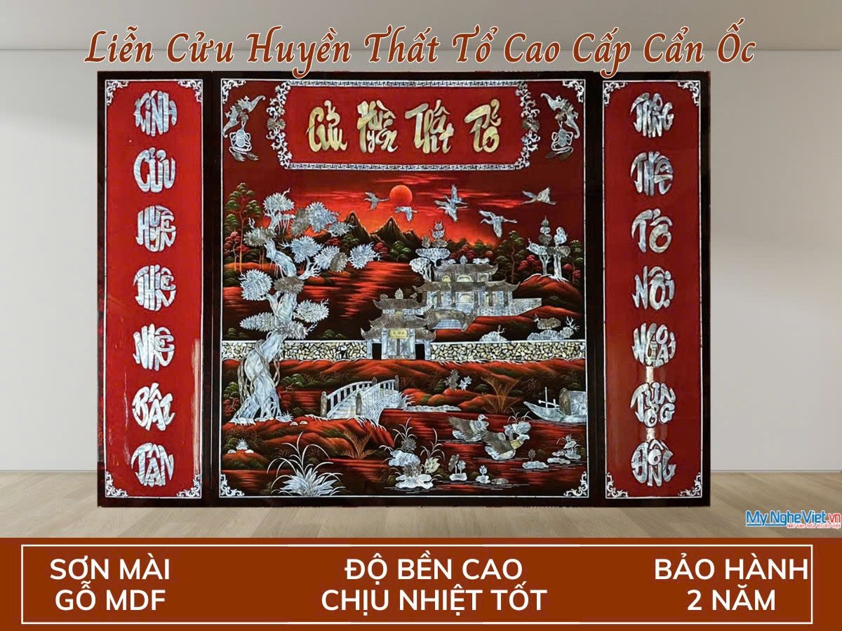 Bộ liễn Cửu Huyền Thất Tổ cẩn ốc nền ấm SMA195/158