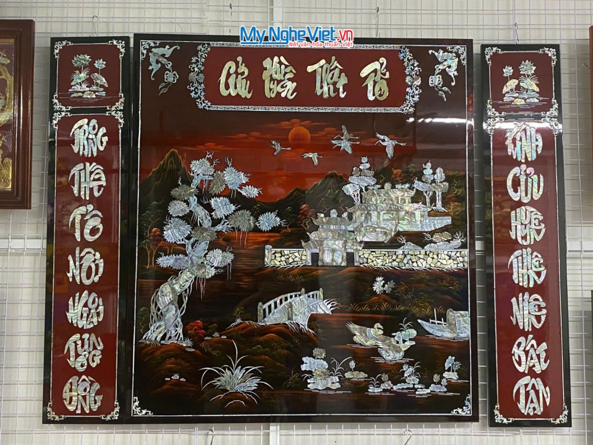Bộ liễn Cửu Huyền Thất Tổ cẩn ốc nền ấm SMA195/158