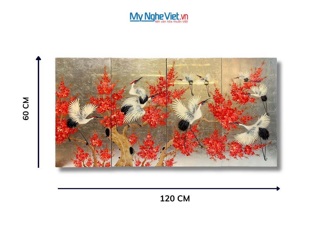  Bộ Tranh Sơn Mài Cò Đào Nền Bạc TSM3630.1