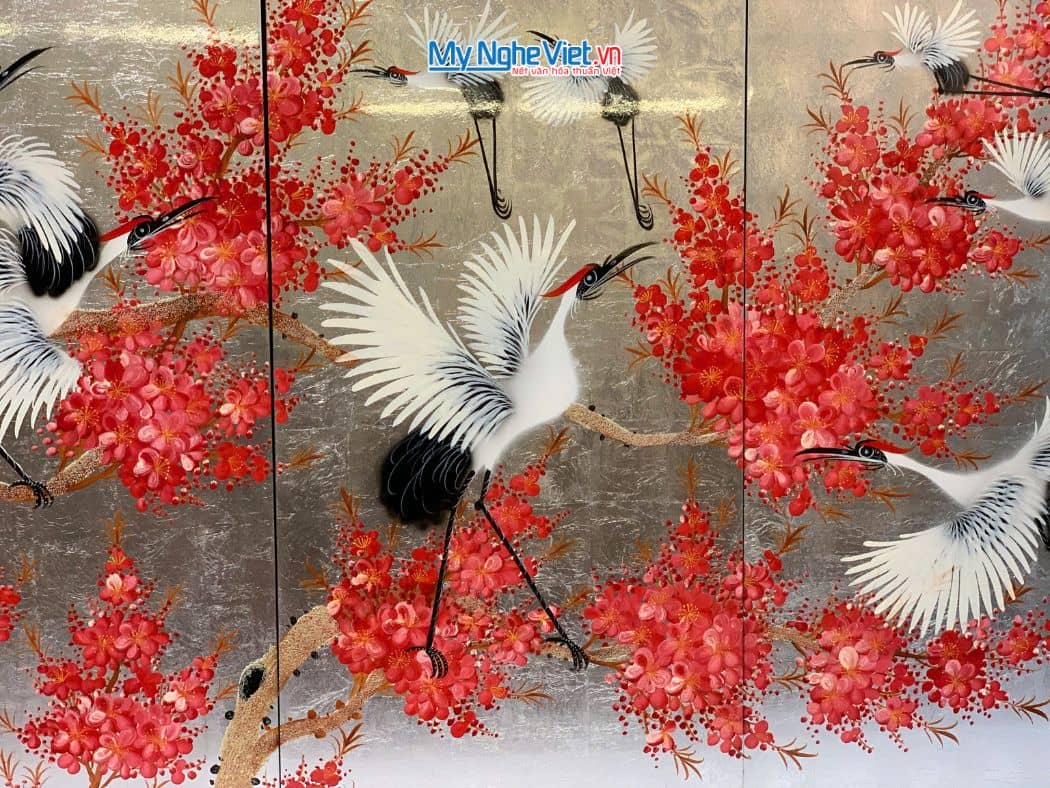  Bộ Tranh Sơn Mài Cò Đào Nền Bạc TSM3630.1