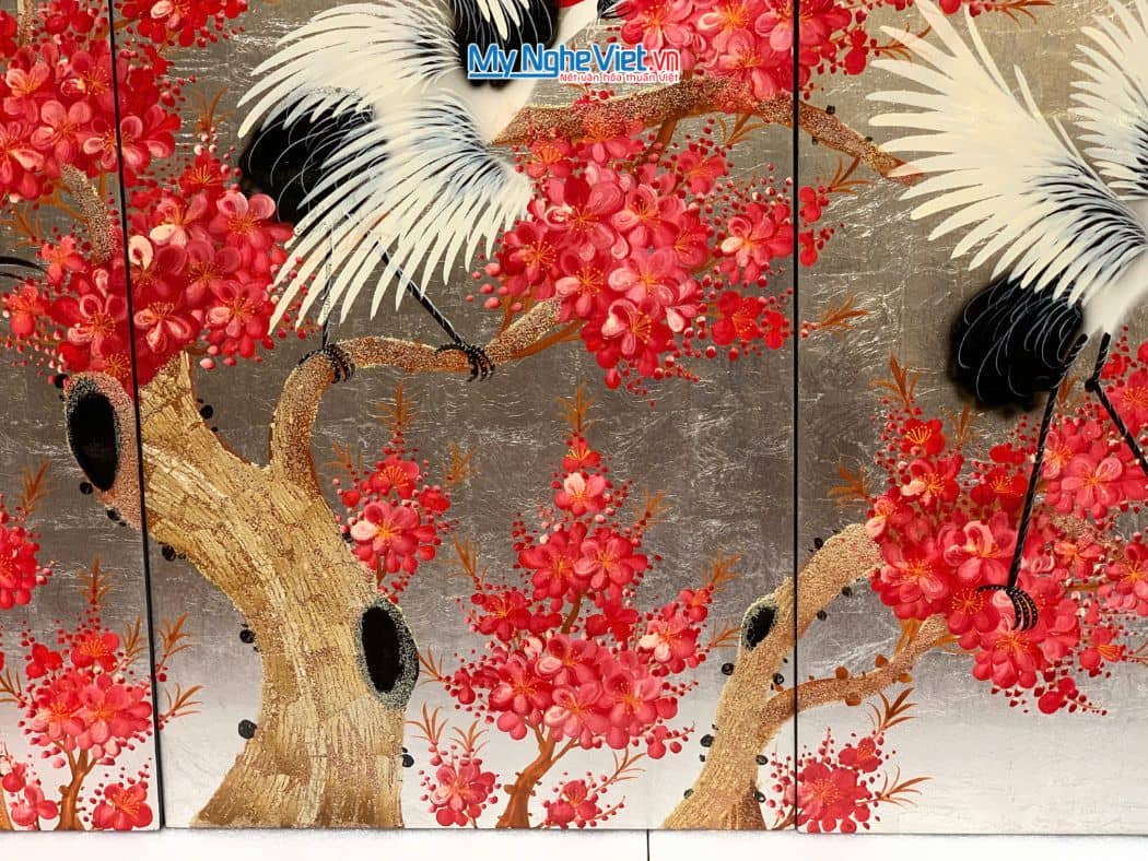 Bộ Tranh Sơn Mài Cò Đào Nền Bạc TSM3630.1