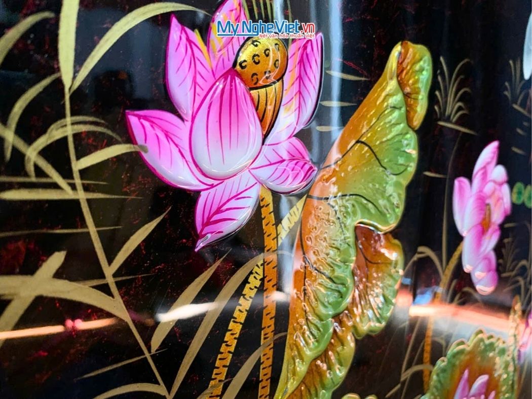 Bộ Tranh Sơn Mài Cò Sen Cát Tường Đắp Nổi MNV-SMA360-1