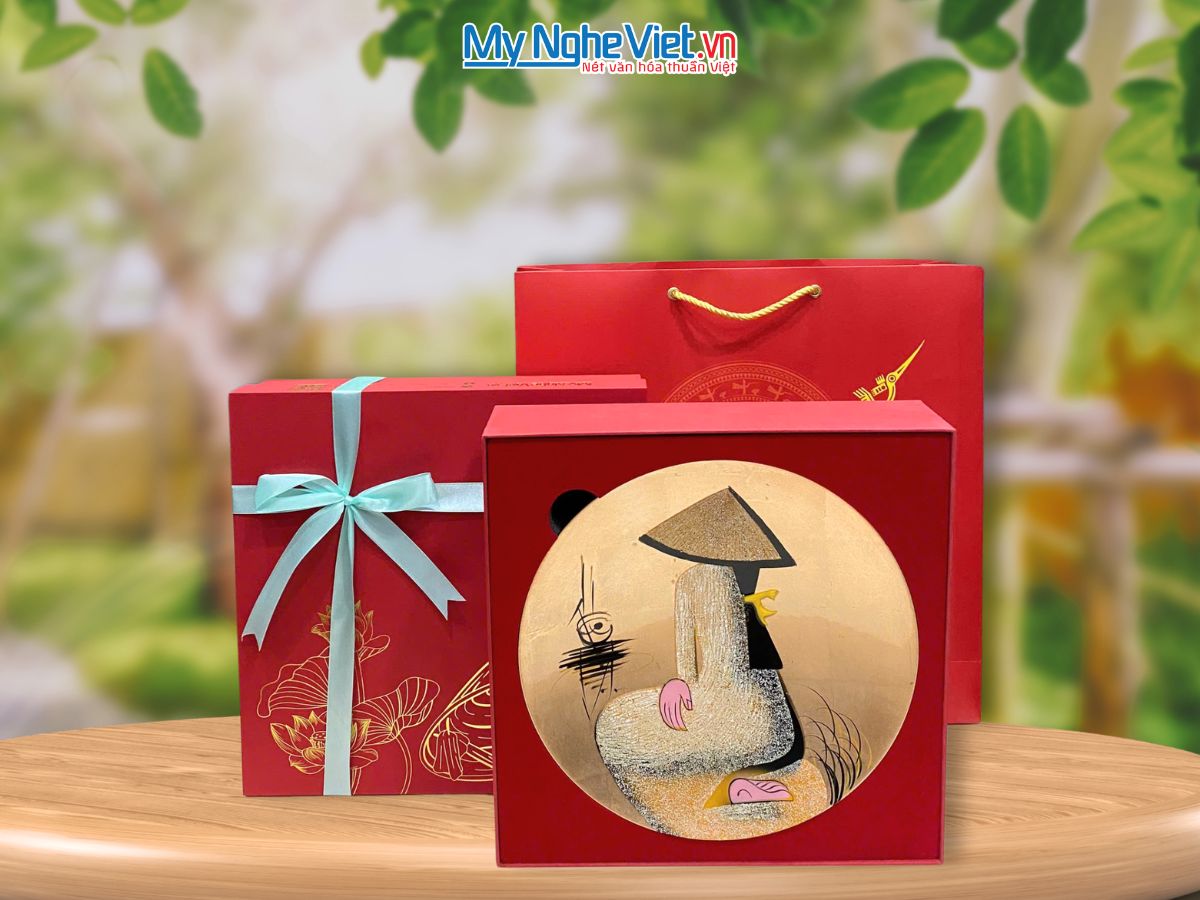 Tranh đĩa sơn mài cô gái quỳ nhiều mẫu vàng D25cm TD25-Q + Hộp Cao Cấp