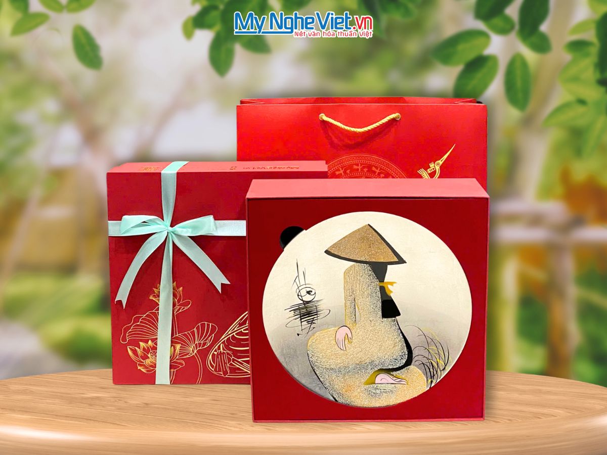 Tranh đĩa sơn mài cô gái quỳ nhiều mẫu bạc D25cm TD25-Q + Hộp Cao Cấp