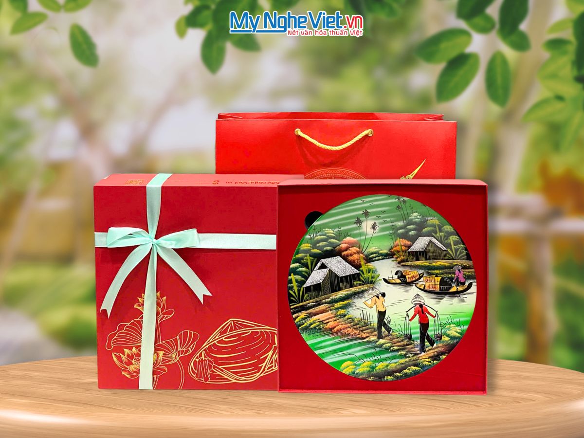 Tranh Đĩa Đồng Quê D30cm TD30-2 + Hộp cao cấp