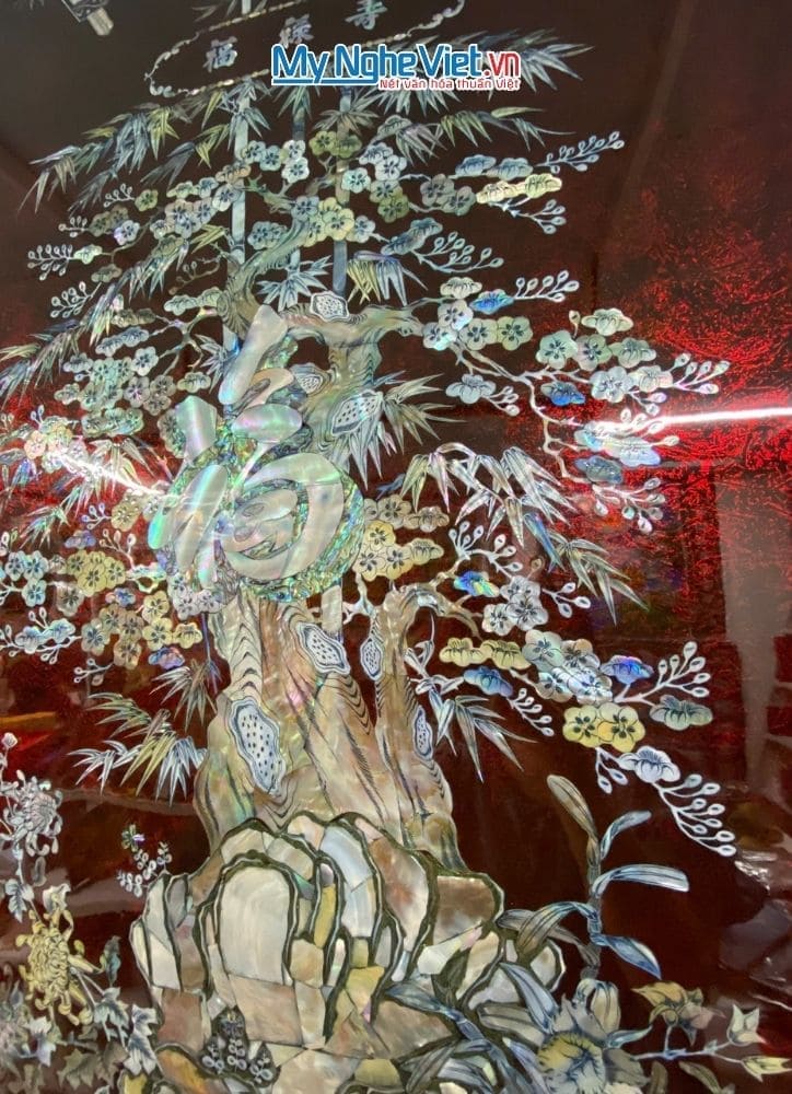 Bộ liễn Cửu Huyền Thất Tổ cẩn xà cừ nền ấm cao cấp 126x126cm SMA195/126.1