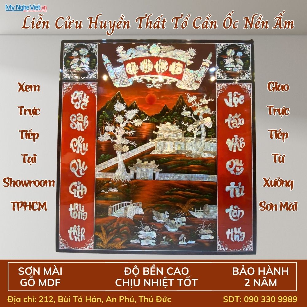 Liễn sơn mài - Cửu huyền thất tổ cẩn ốc nền ấm ngang 120x140cm SMA195-1214.2