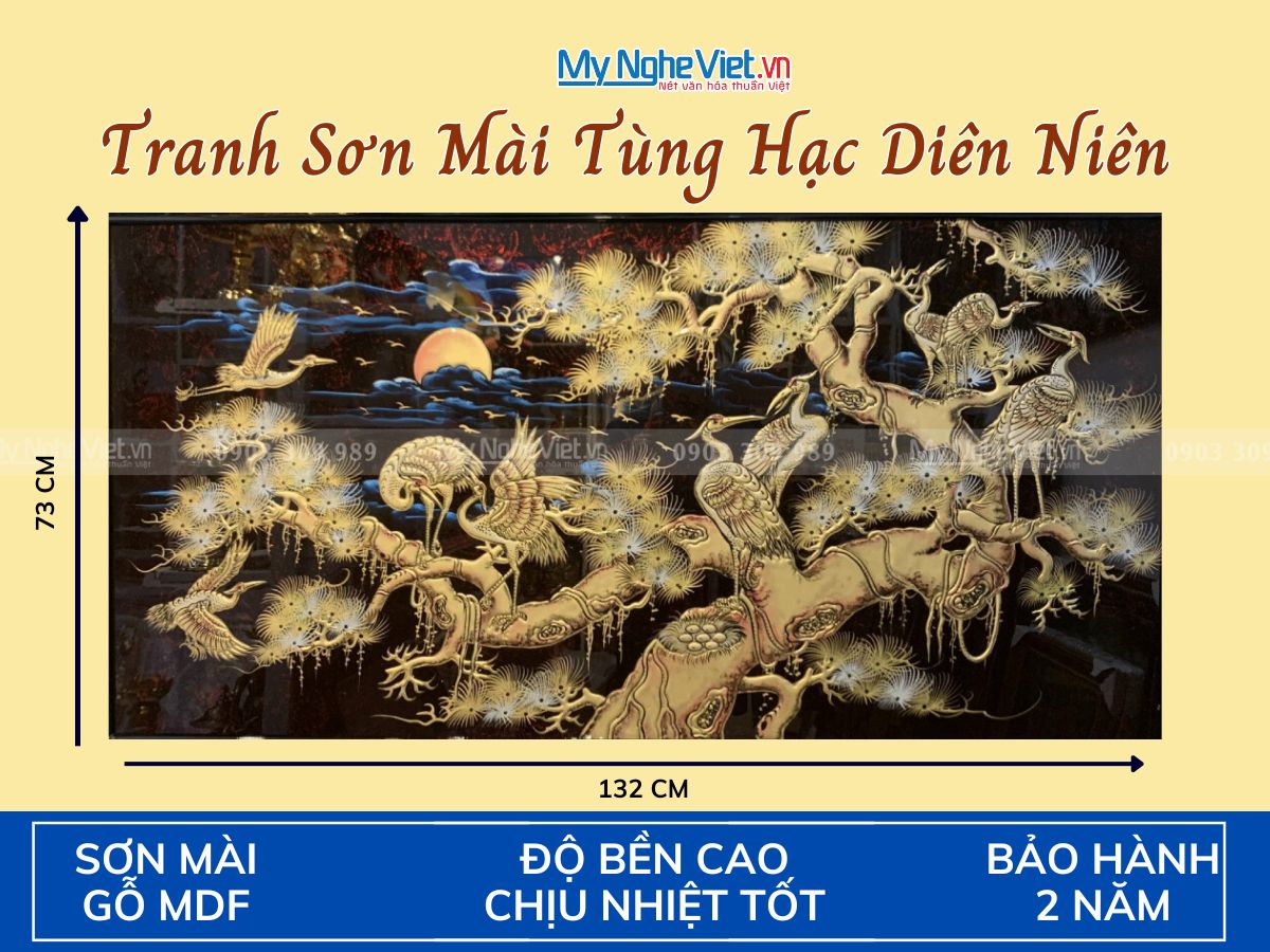 Tranh SM Tùng Hạc đắp nổi phù điêu 60x120 - TSM60120-THĐN