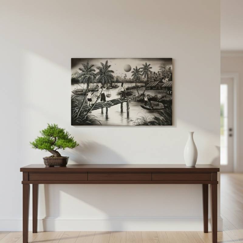 Tranh Sơn Mài Đồng quê nhiều mẫu hàng cao cấp 40x60 MNV-TSM46_04