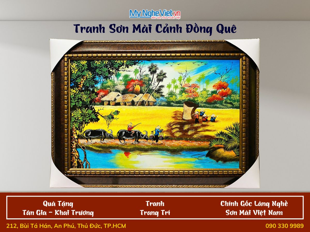 Tranh sơn mài đồng quê vẽ đủ mẫu 40x60cm có khung 50x70cm TSMTBL46K-2