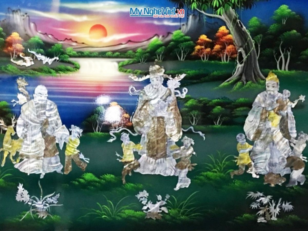 Tranh SM Phúc Lộc Thọ nền xanh 60x120