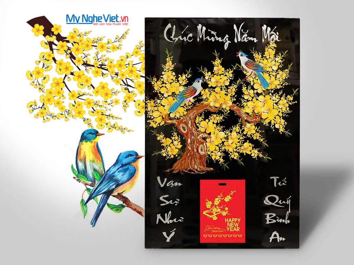 Tranh Lịch Sơn Mài Mai Vàng đắp nổi hàng đẹp - Quà tết cao cấp MNV-LSM50-2
