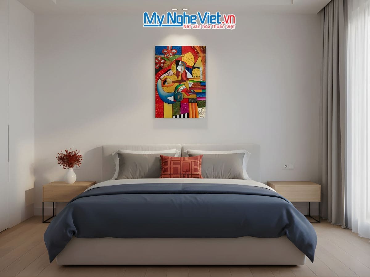 Tranh sơn mài picasso cô gái đánh đàn 40x60 MNV-SMA374