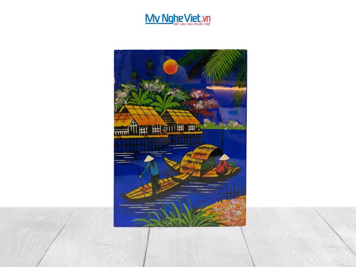 Tranh Sơn Mài Đồng Quê Dát Vàng Nền Xanh Dương Nhiều Mẫu TSM231/1-3