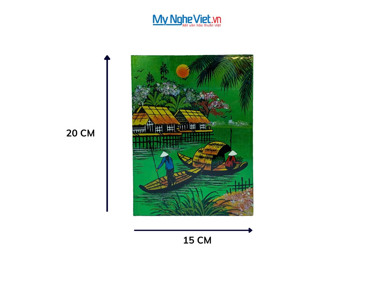 Tranh Sơn Mài Đồng Quê Dát Vàng Nền Xanh Lá Nhiều Mẫu TSM231/1-2