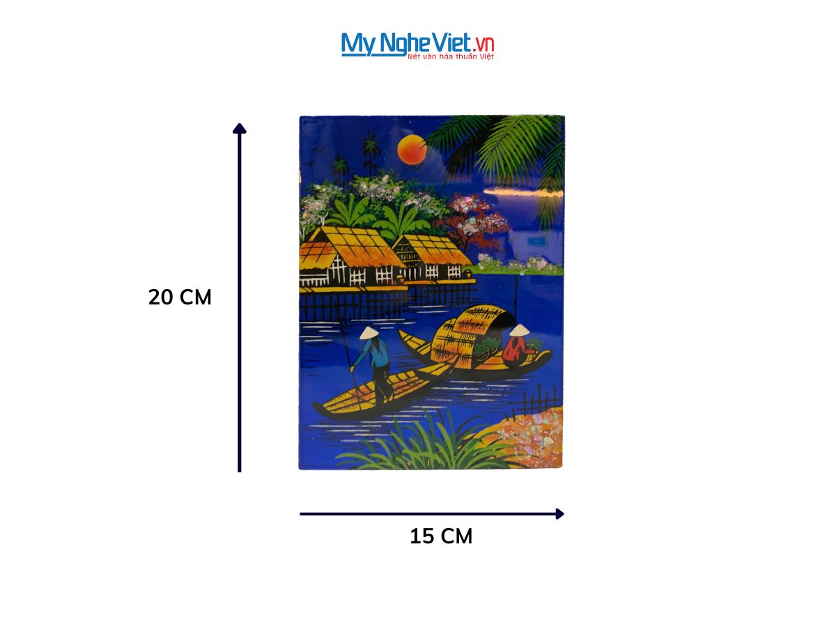 Tranh Sơn Mài Đồng Quê Dát Vàng Nền Xanh Dương Nhiều Mẫu TSM231/1-3