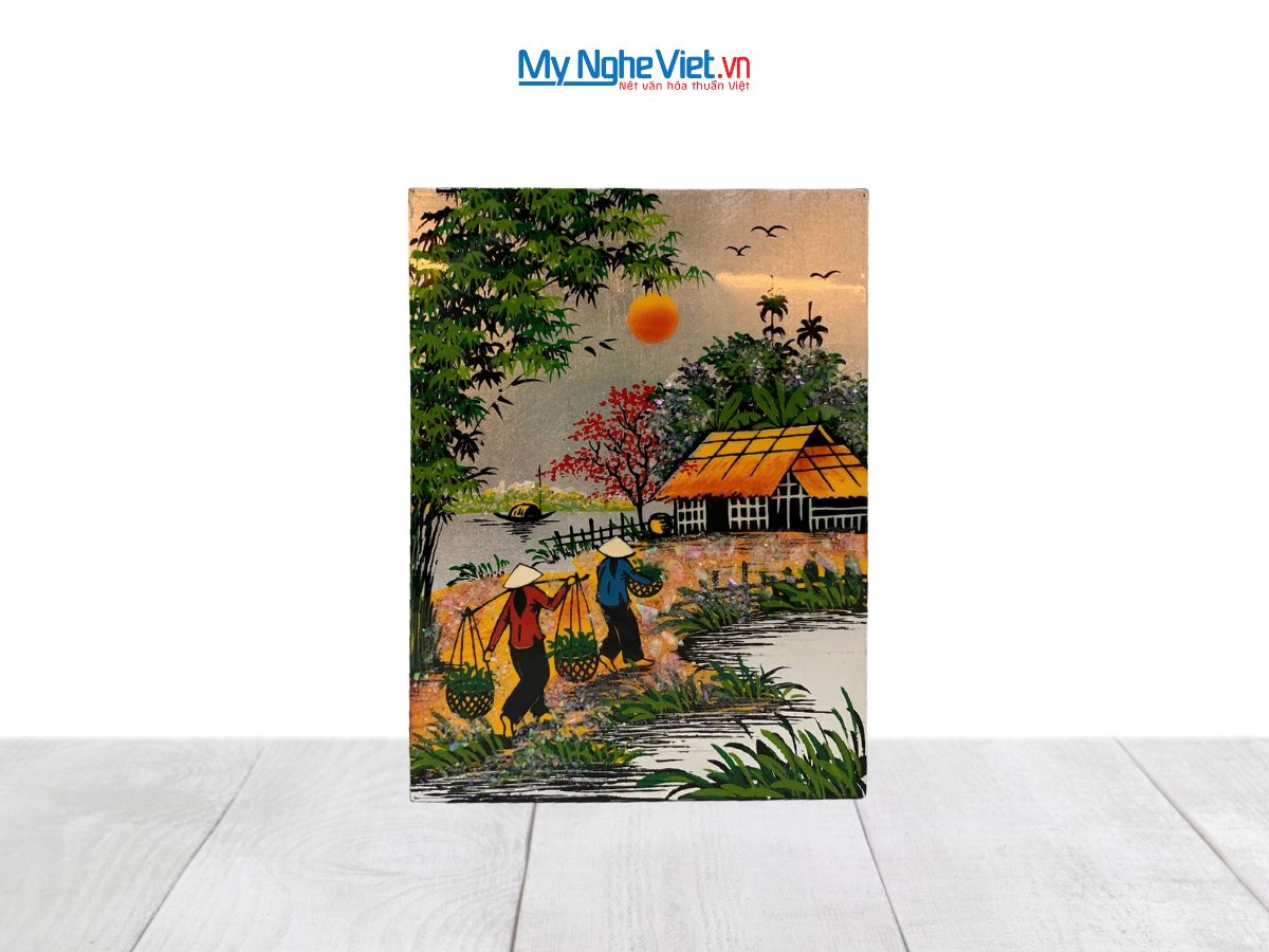 Tranh Sơn Mài Đồng Quê Dát Vàng Nền Bạc Nhiều Mẫu TSM231/1-4