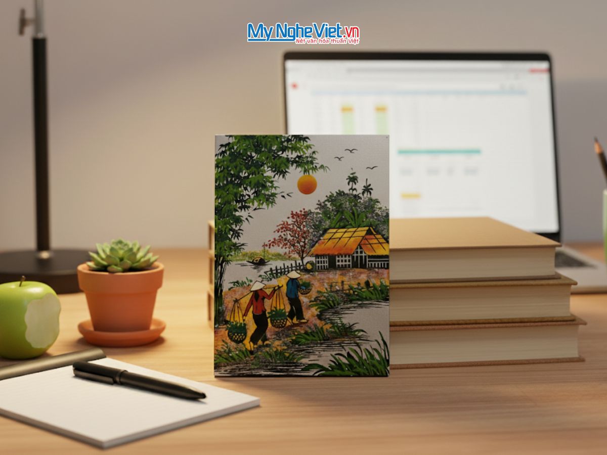 Tranh Sơn Mài Đồng Quê Dát Vàng Nền Bạc Nhiều Mẫu TSM231/1-4
